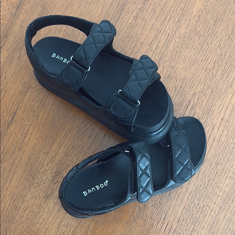 BAMBOO Black Sandals with Cushioned Footbed